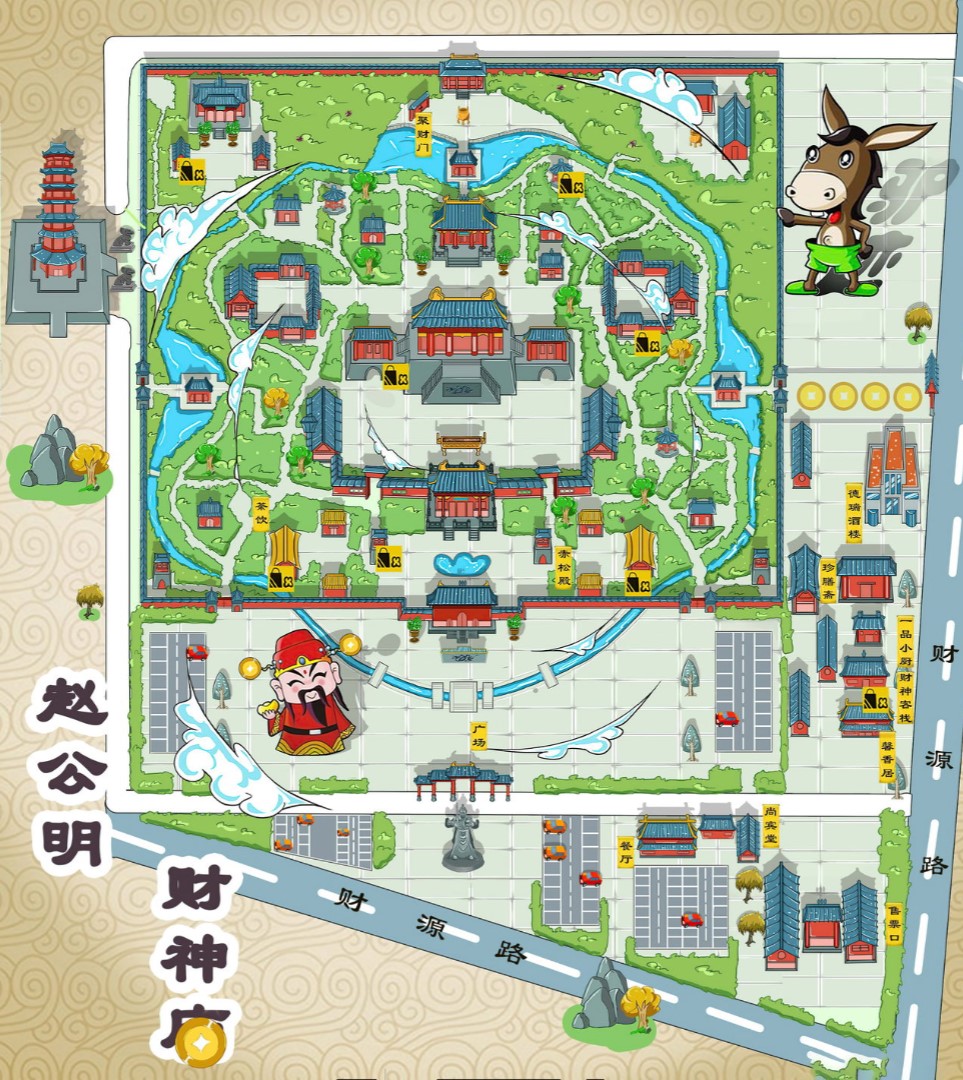 红毛镇寺庙类手绘地图